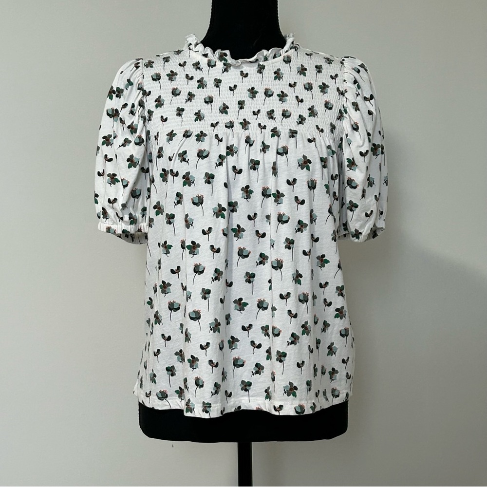 LOFT Cottagecore Smocked & Ruffled Modern Floral Top Size M